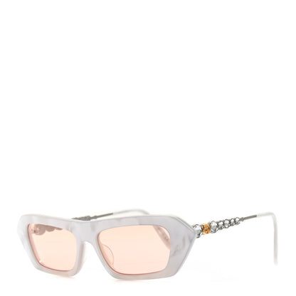 Gucci Acetate Crystal Embellished Rectangle Sunglasses GG0642S White 1 of 7
