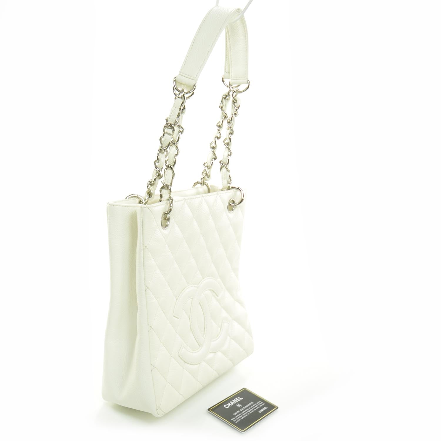 Chanel Caviar Petit Shopping Tote PST White 3 of 9