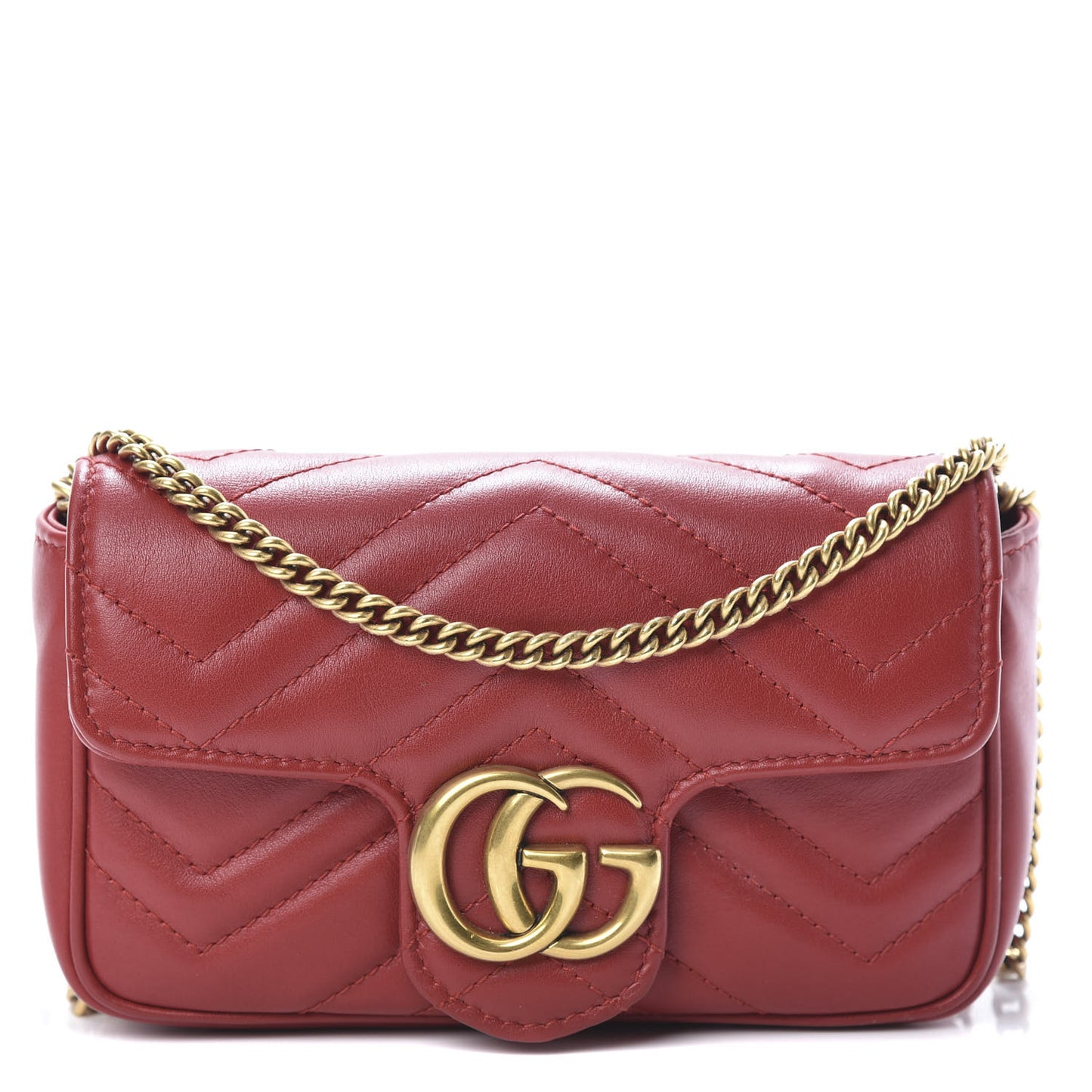 Calfskin Matelasse Super Mini GG Marmont Shoulder Bag Hibiscus Red