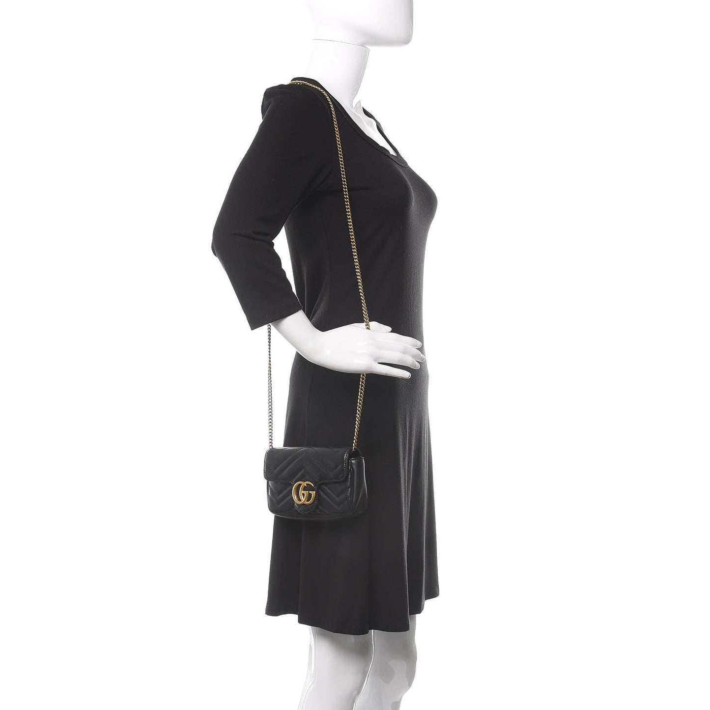 Calfskin Matelasse Super Mini GG Marmont Shoulder Bag Black