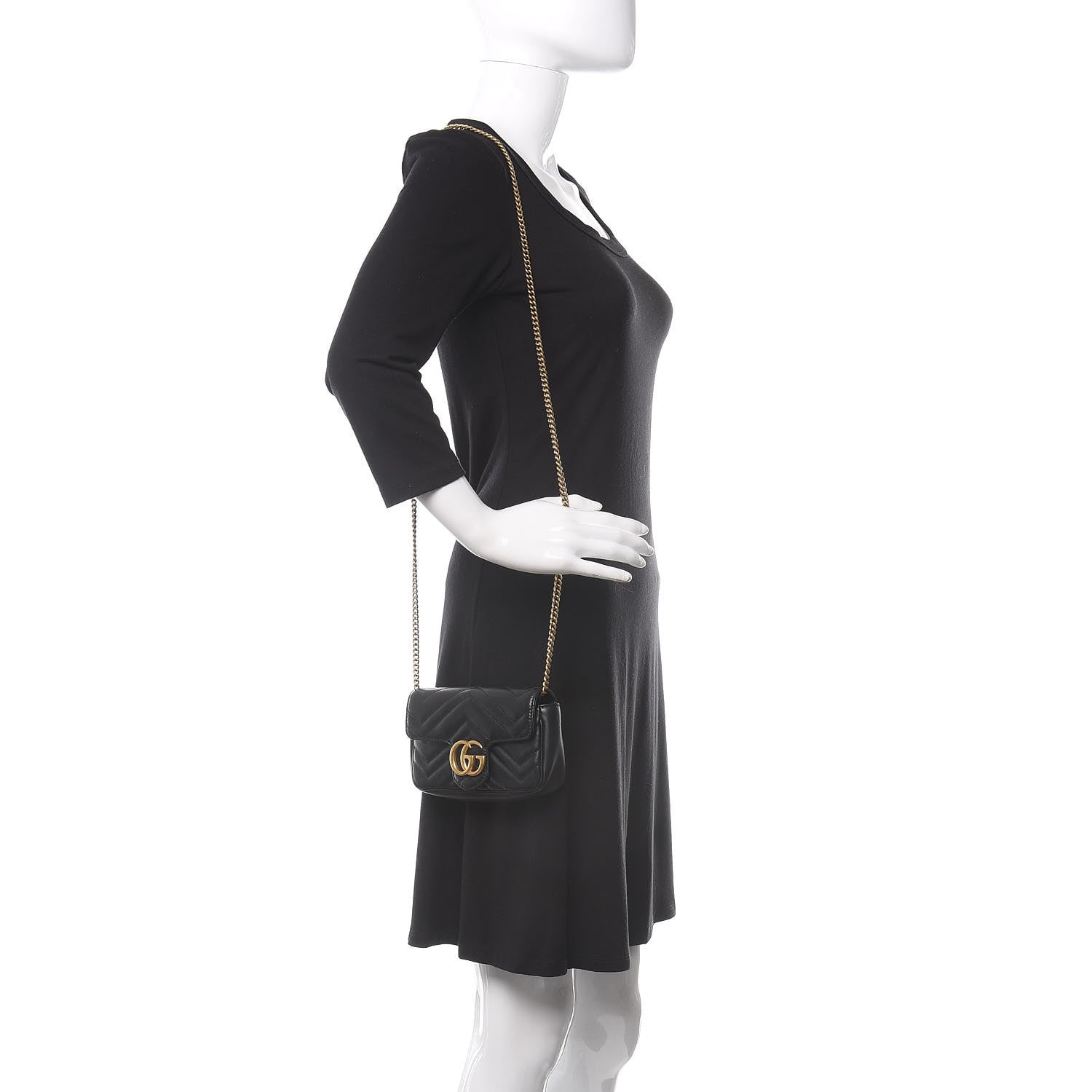 Gucci Calfskin Matelasse Super Mini GG Marmont Shoulder Bag Black 2 of 13