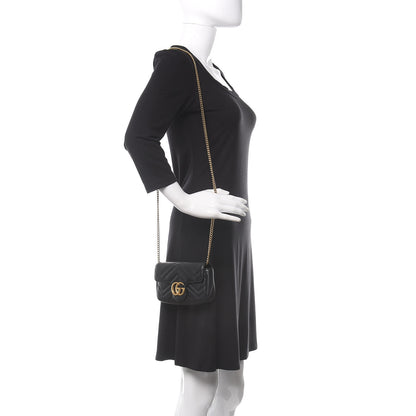 Gucci Calfskin Matelasse Super Mini GG Marmont Shoulder Bag Black 2 of 13