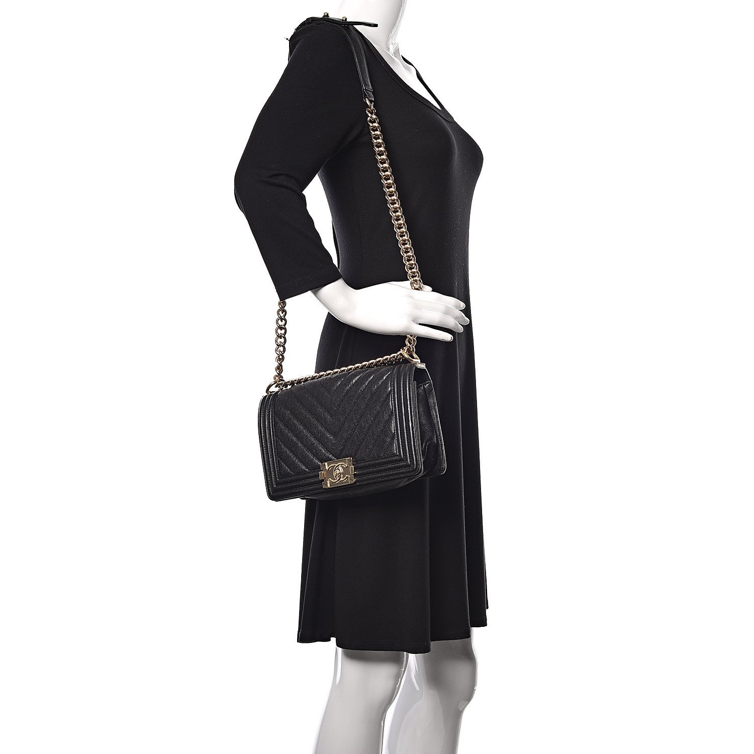 Chanel Caviar Chevron Quilted Medium Boy Flap Black 2 of 11