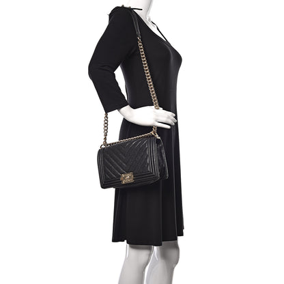 Chanel Caviar Chevron Quilted Medium Boy Flap Black 2 of 11
