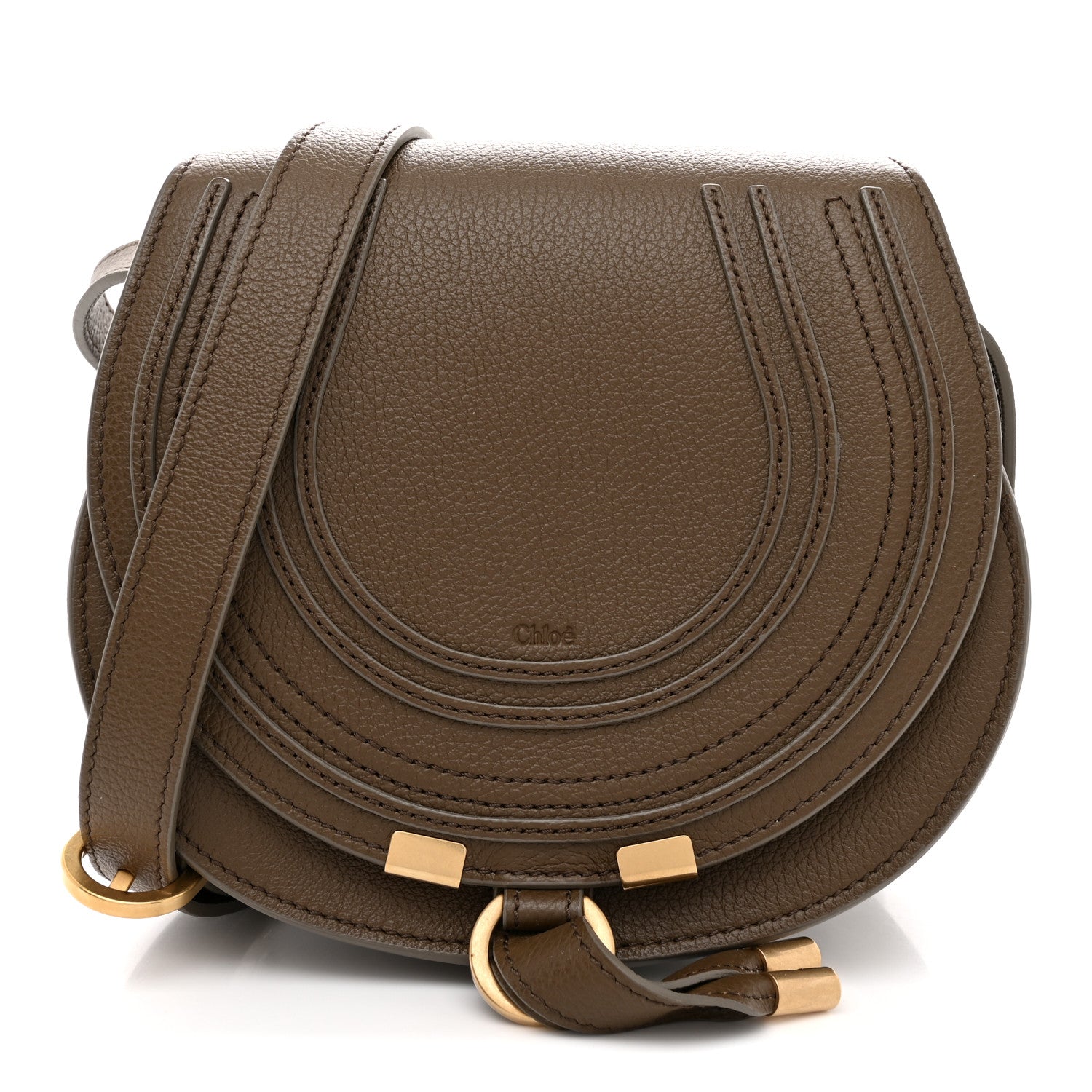 Chloe Grained Calfskin Small Marcie Saddle Bag Dark Khaki 1 of 11