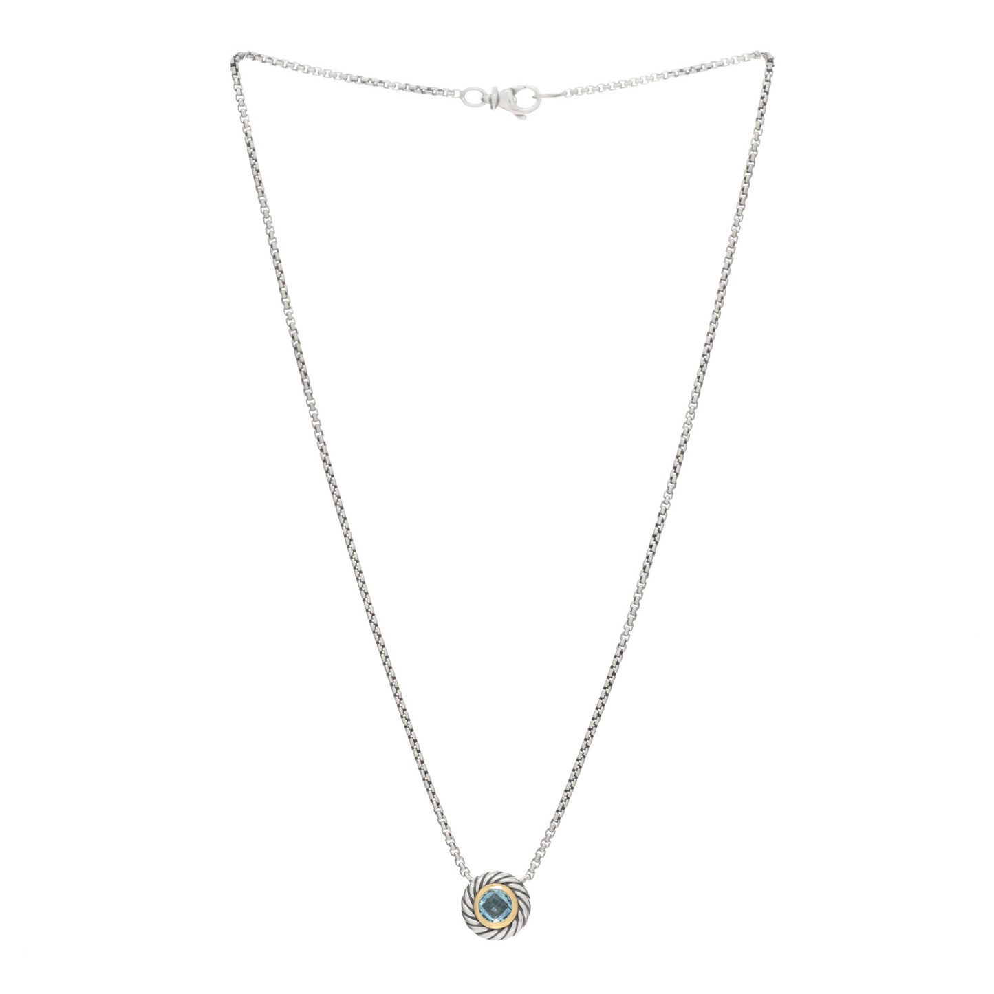 Sterling Silver 18K Yellow Gold Blue Topaz 12mm Cookie Pendant Necklace