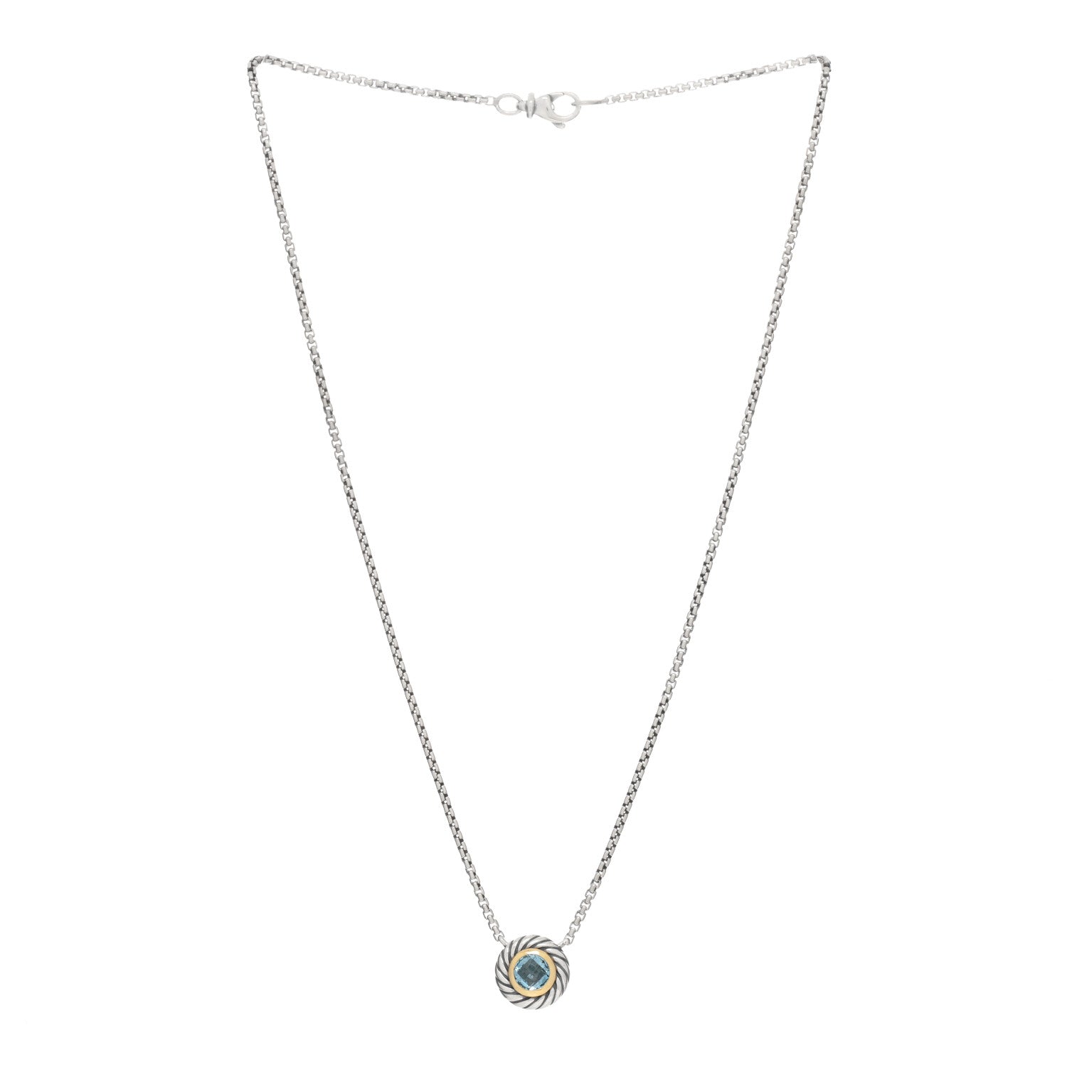 David Yurman Sterling Silver 18K Yellow Gold Blue Topaz 12mm Cookie Pendant Necklace 2 of 4