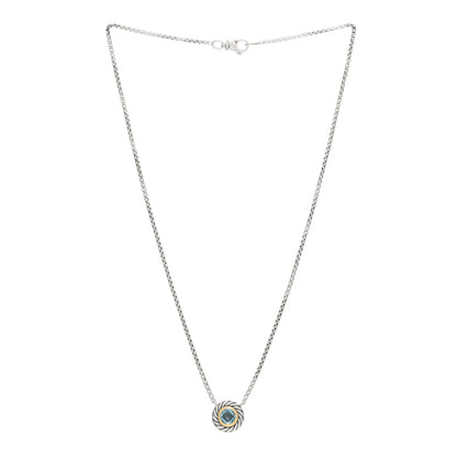 David Yurman Sterling Silver 18K Yellow Gold Blue Topaz 12mm Cookie Pendant Necklace 2 of 4