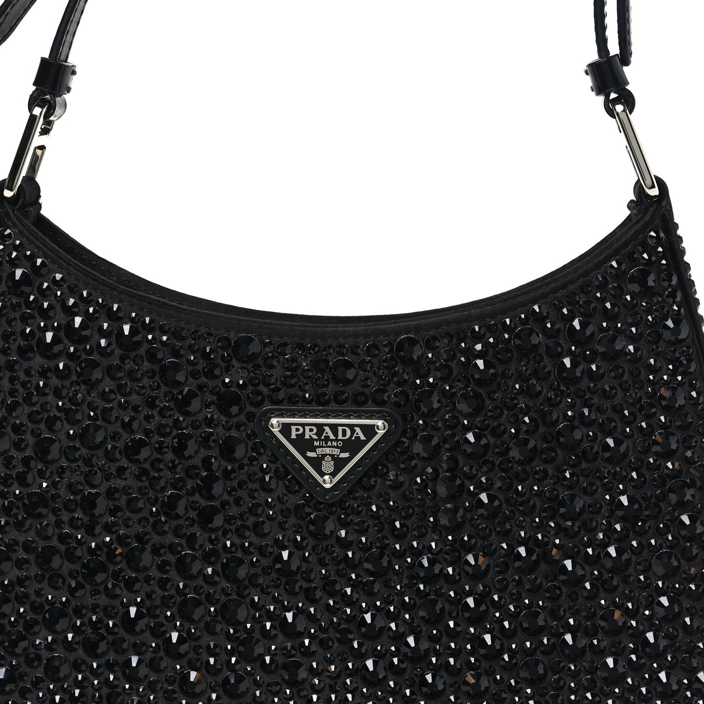 Satin Crystal Cleo Adjustable Strap Shoulder Bag Black