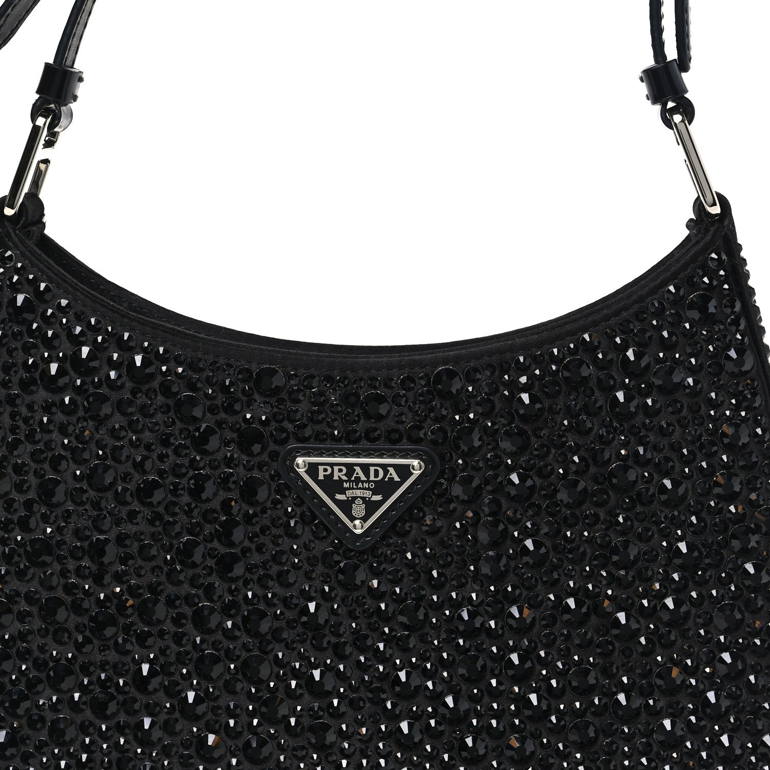 Prada Satin Crystal Cleo Adjustable Strap Shoulder Bag Black 6 of 10