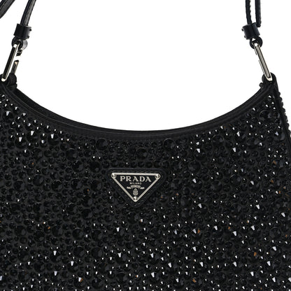 Prada Satin Crystal Cleo Adjustable Strap Shoulder Bag Black 6 of 10