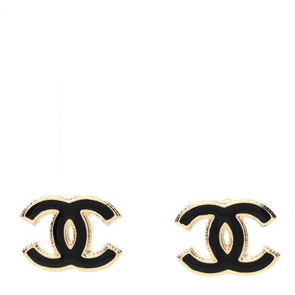 Chanel Metal Enamel CC Earrings Black Gold 1 of 4
