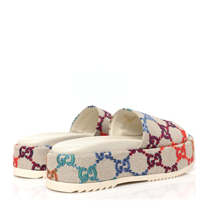 Gucci Linen Psychedelic Mini GG Monogram Angelina Platform 55mm Slide Sandals 38 Multicolor 4 of 9