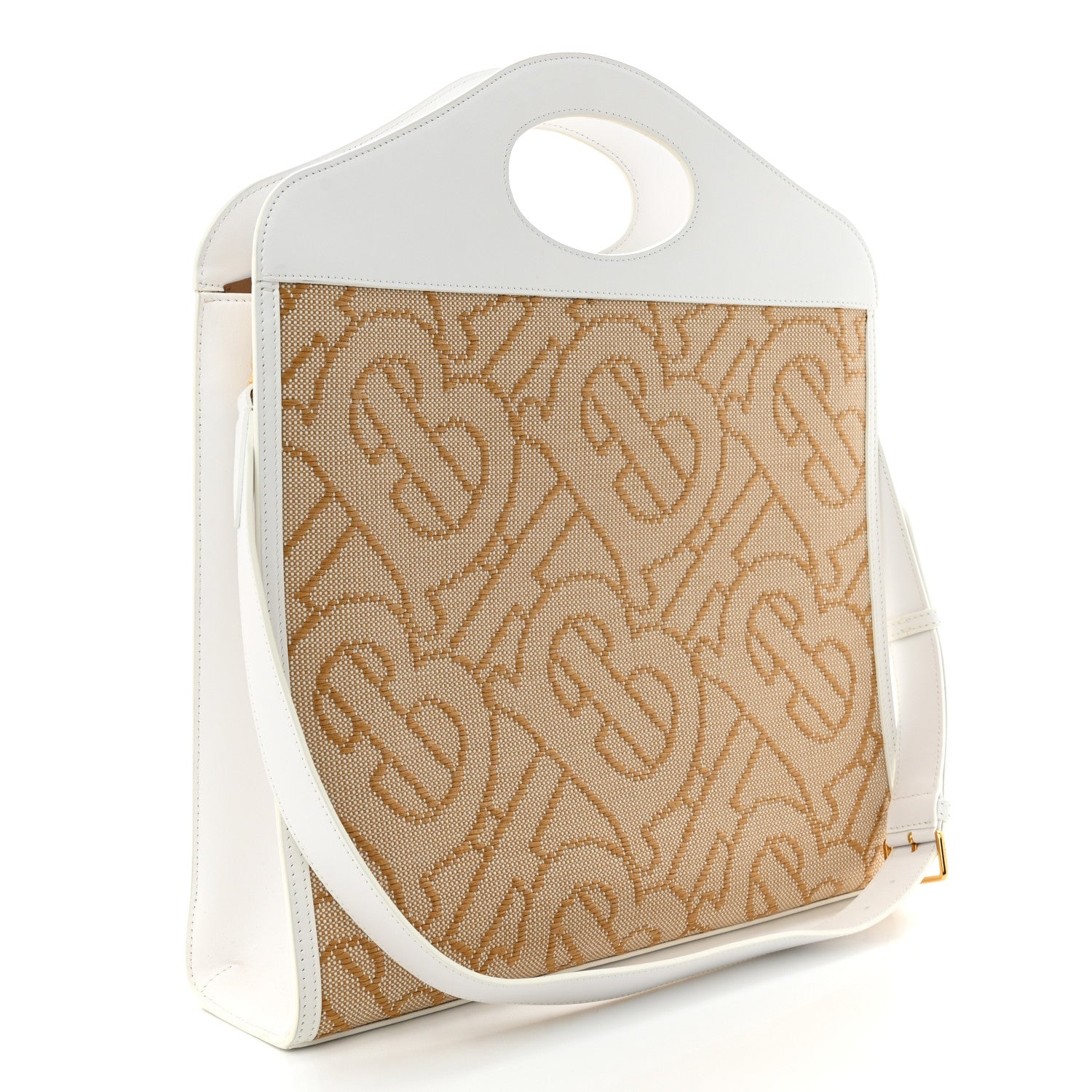 Burberry Monogram Canvas Smooth Calfskin Medium Pocket Bag White Beige 3 of 12