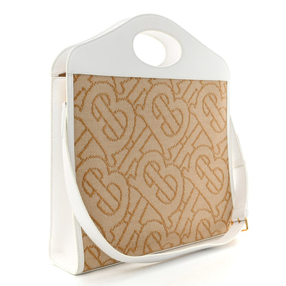 Burberry Monogram Canvas Smooth Calfskin Medium Pocket Bag White Beige 3 of 12