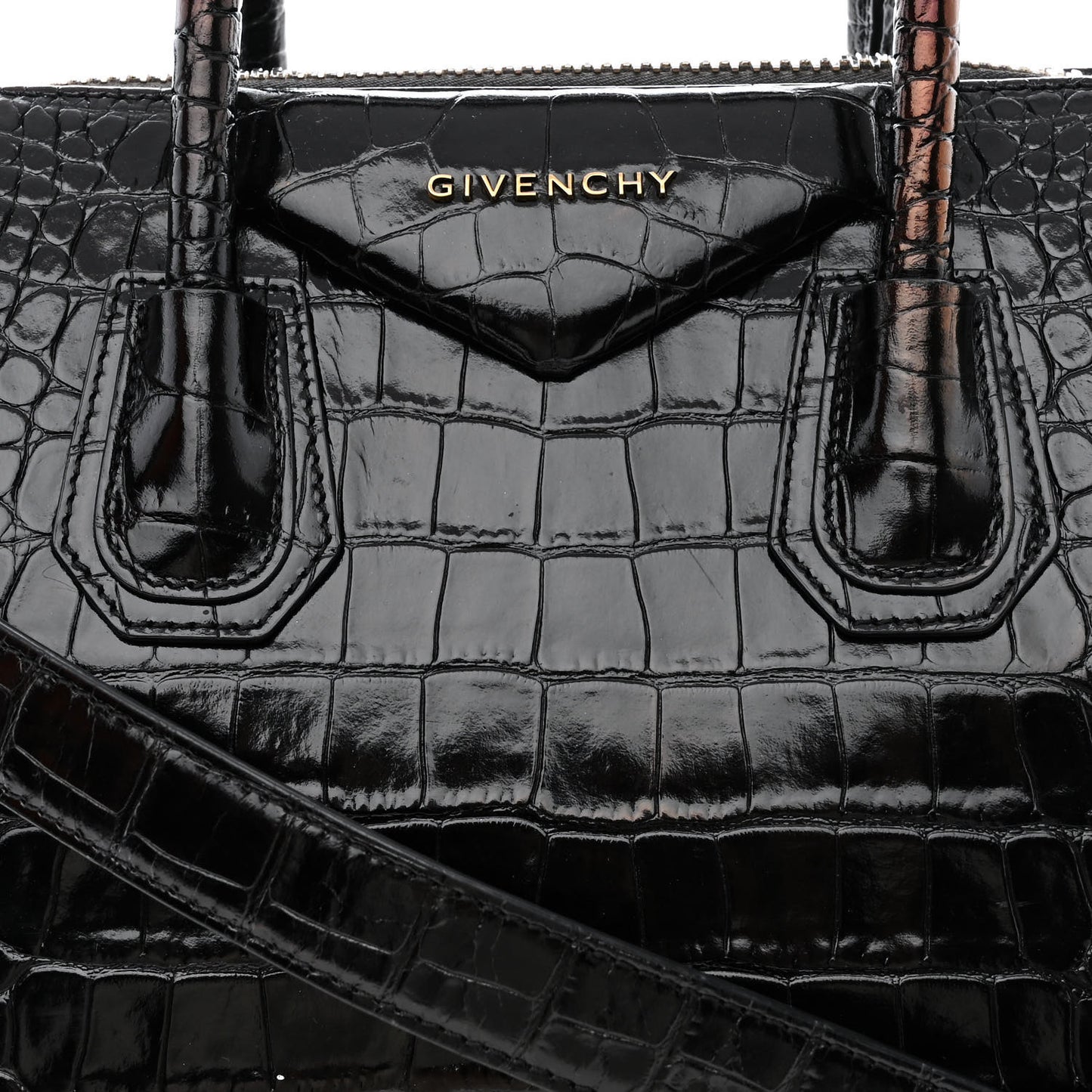 Calfskin Crocodile Embossed Small Antigona Black