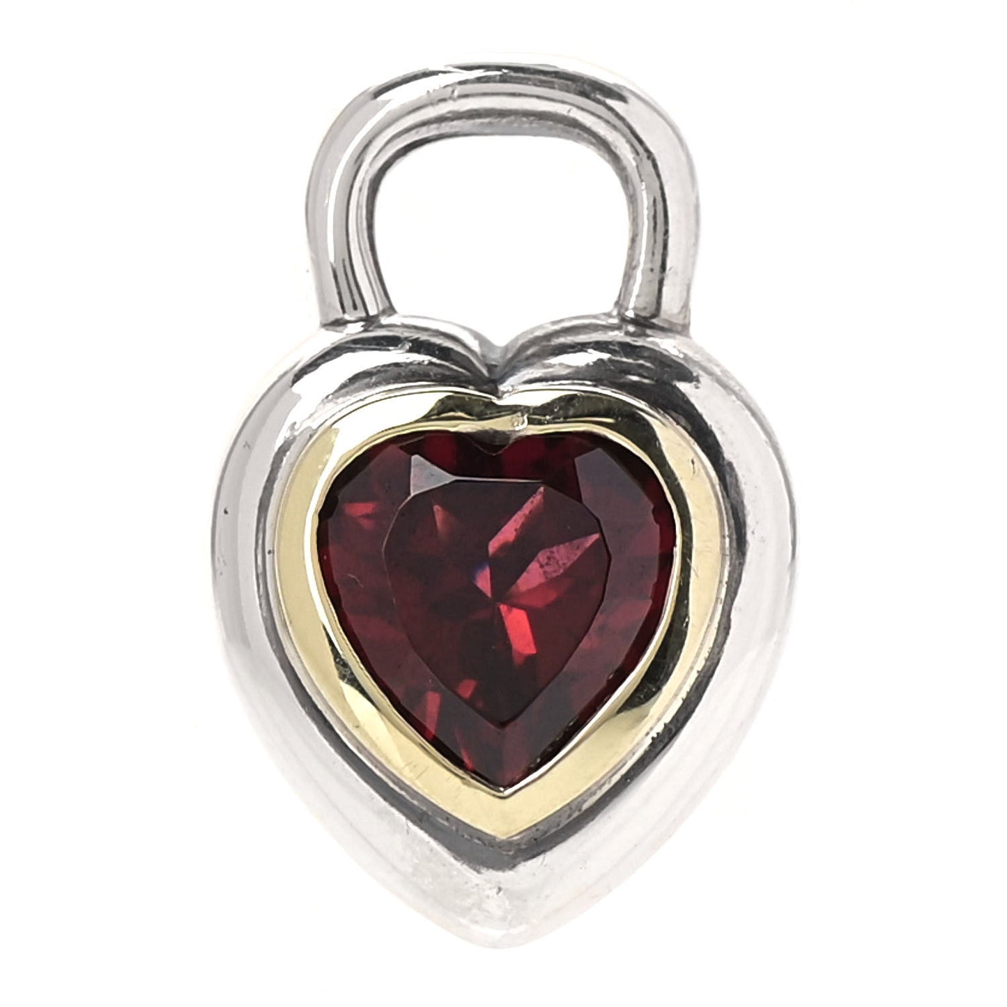 Sterling Silver 14K Yellow Gold Garnet Heart Pendant