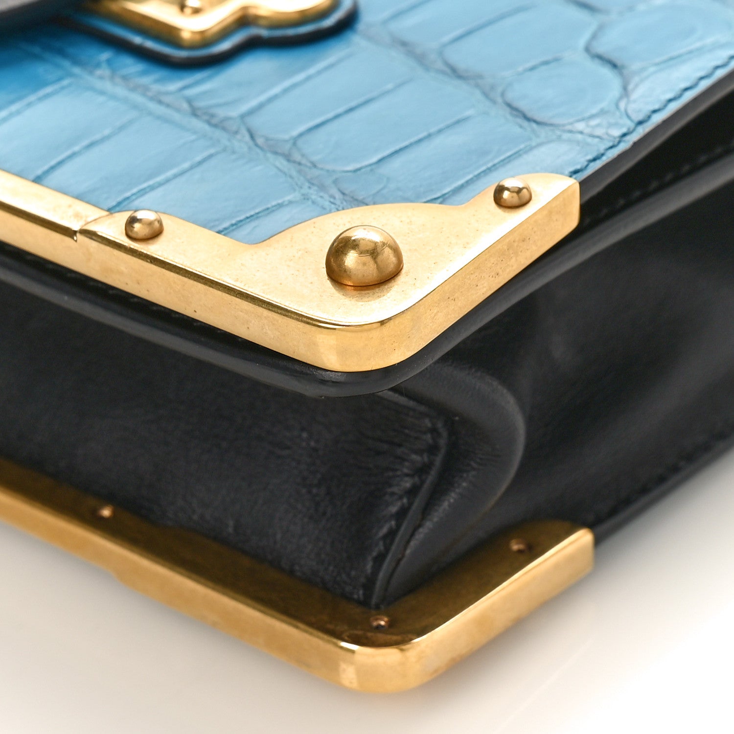 Prada City Calfskin Crocodile Cahier Bag Blue 8 of 8