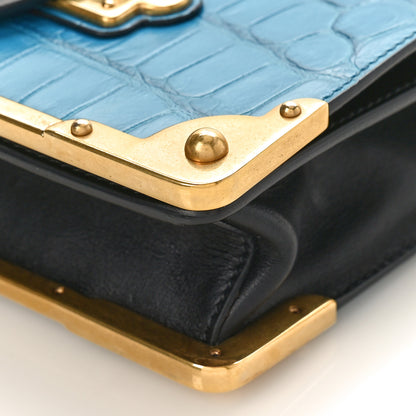 Prada City Calfskin Crocodile Cahier Bag Blue 8 of 8