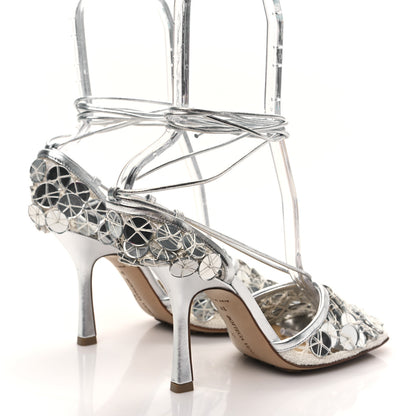 Bottega Veneta Mesh Metallic Nappa Mirror Stretch Ankle Tie Sandals 37 Silver 4 of 8