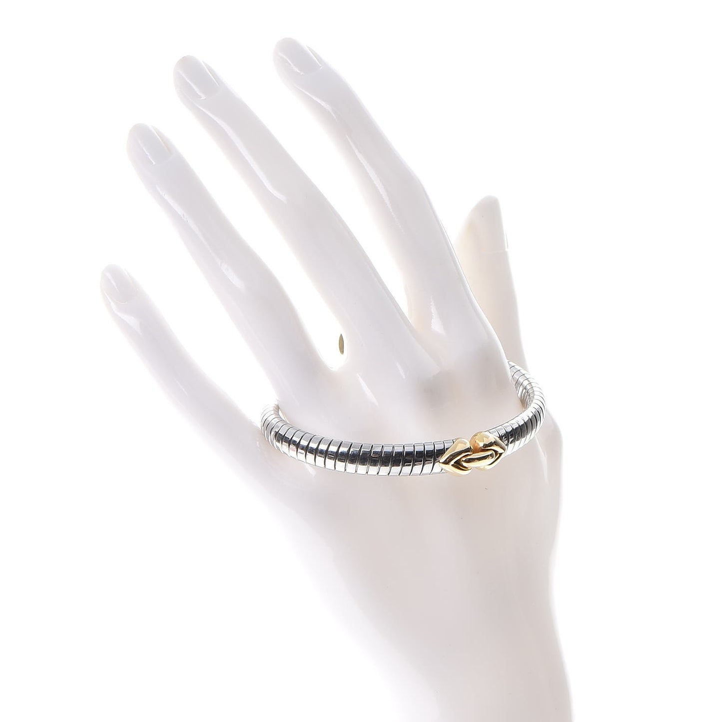 BVLGARI 18K Gold Stainless Steel Tubogas Open Hearts Bracelet