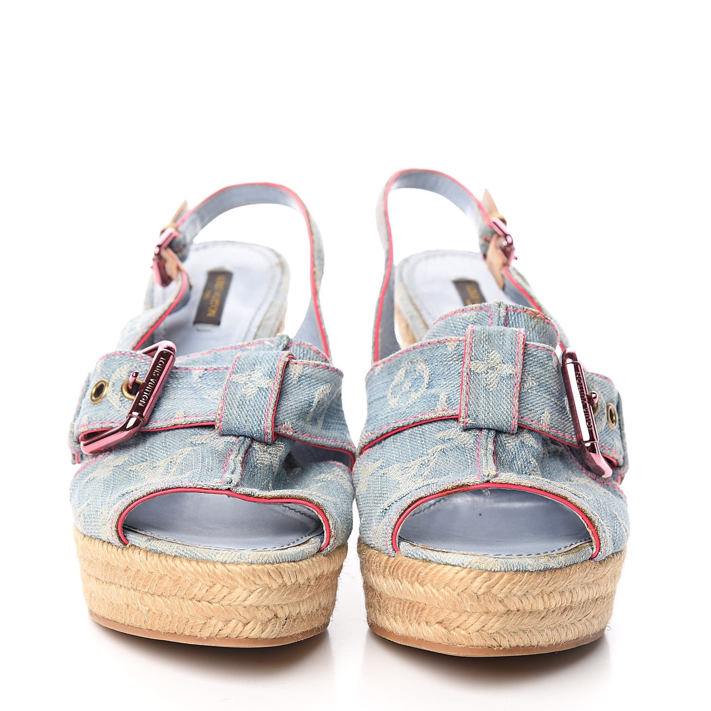 Denim Monogram Espadrille Wedge Sandals 40 Blue