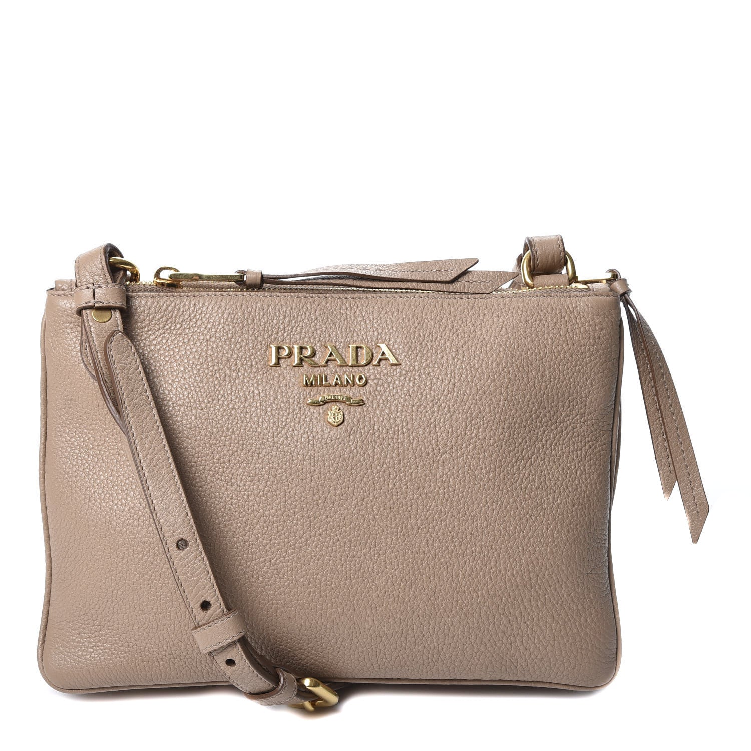 Prada Vitello Daino Double Zip Crossbody Bag Cammeo 1 of 10