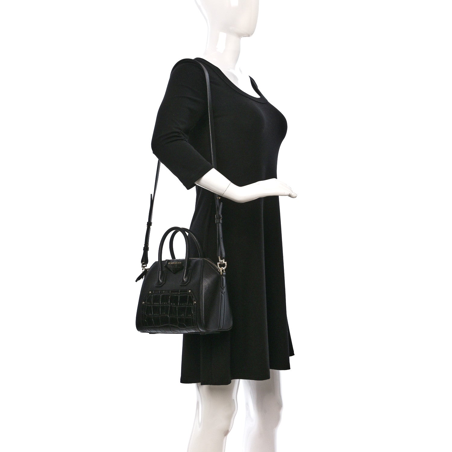 Givenchy Grained Calfskin Crocodile Embossed Mini Antigona Black 2 of 9