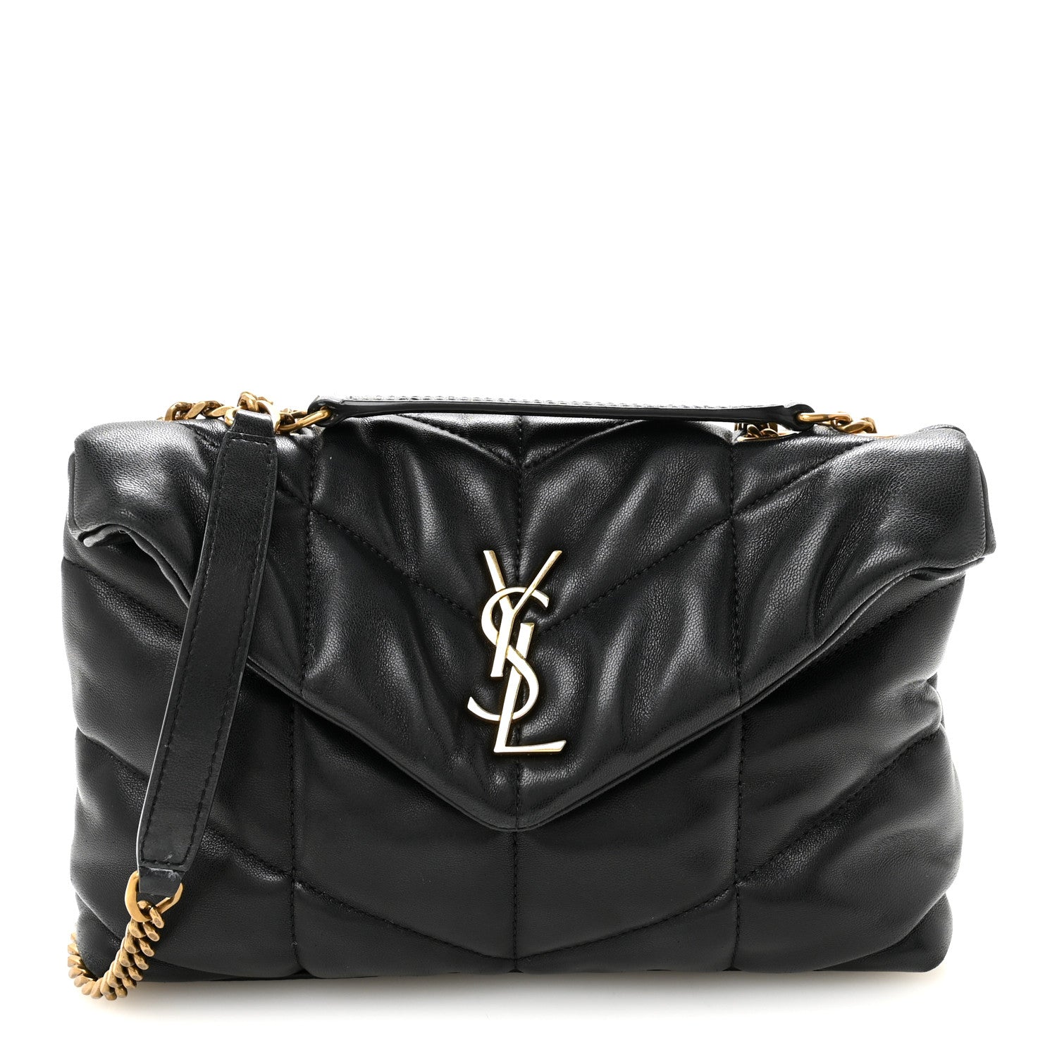 Saint Laurent Lambskin Quilted Toy Loulou Puffer Monogram Chain Satchel Black 1 of 9