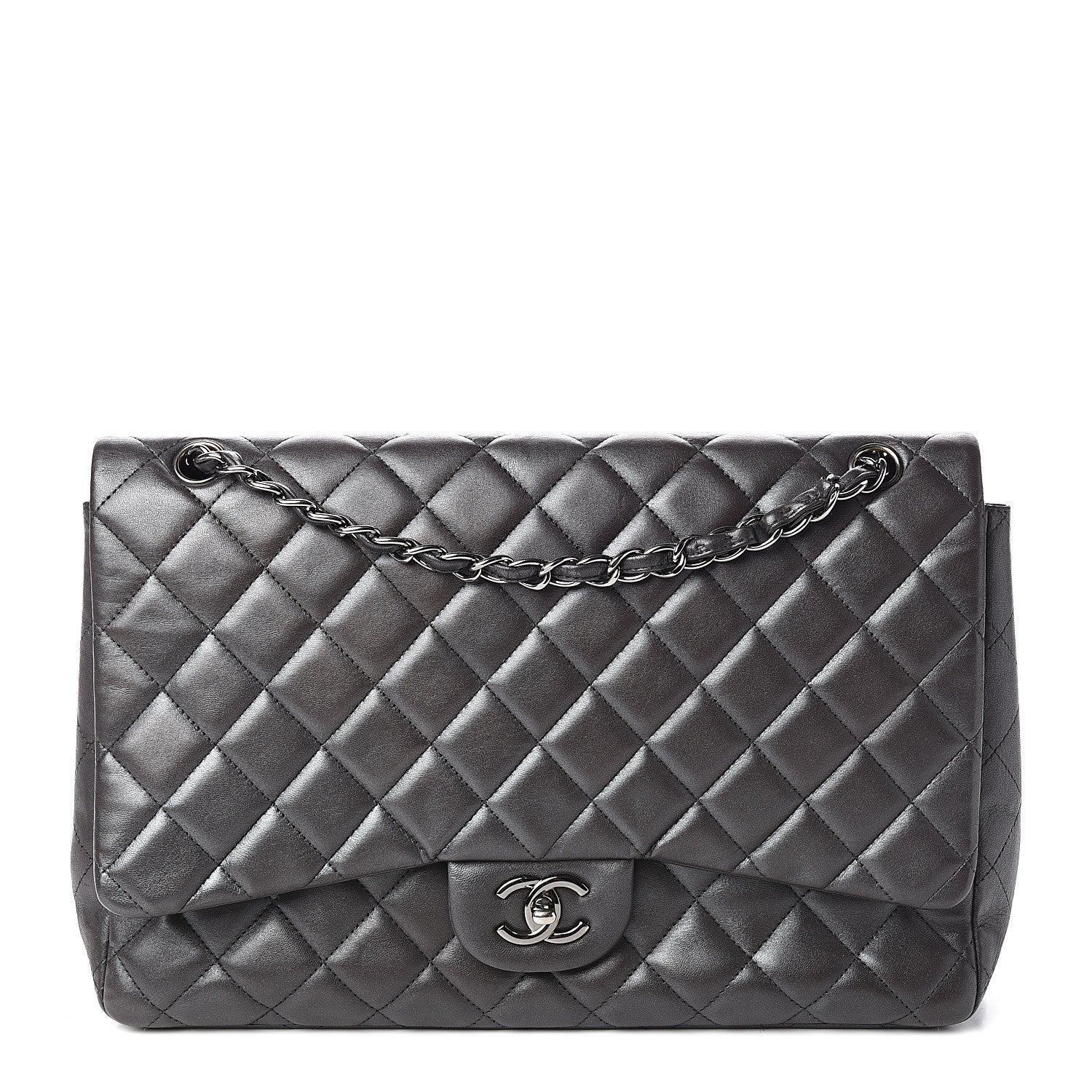 Chanel Metallic Lambskin Quilted Maxi Single Flap Grey 1 of 9