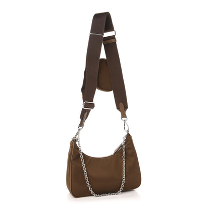 Prada Tessuto Nylon Saffiano Re-Edition 2005 Shoulder Bag Cacao 3 of 13