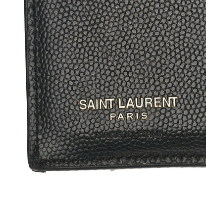 Saint Laurent Grain De Poudre Matelasse Chevron Monogram Zipped Card Case Black 6 of 8
