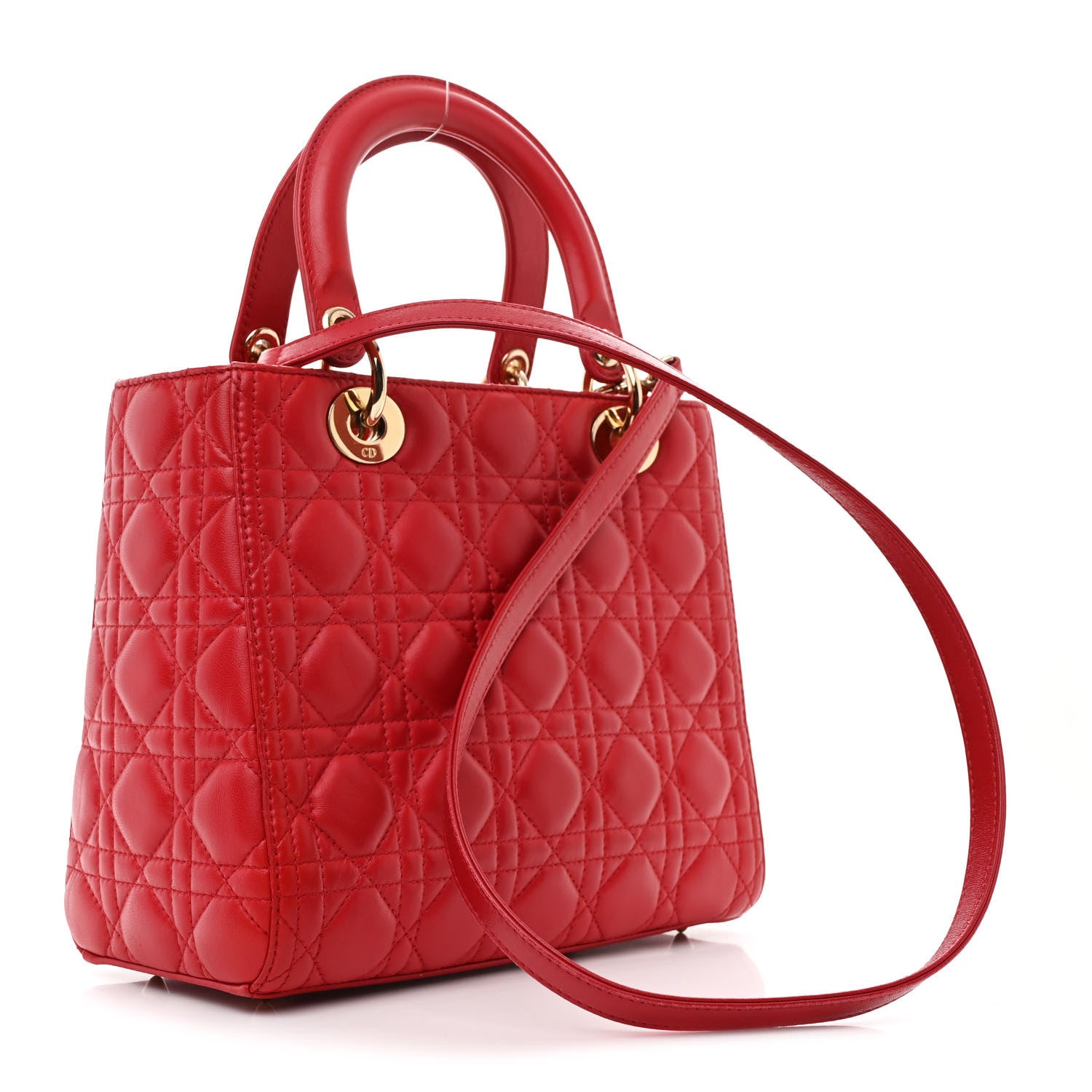 Christian Dior Lambskin Cannage Medium Lady Dior Red 3 of 12
