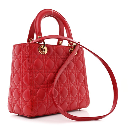 Christian Dior Lambskin Cannage Medium Lady Dior Red 3 of 12