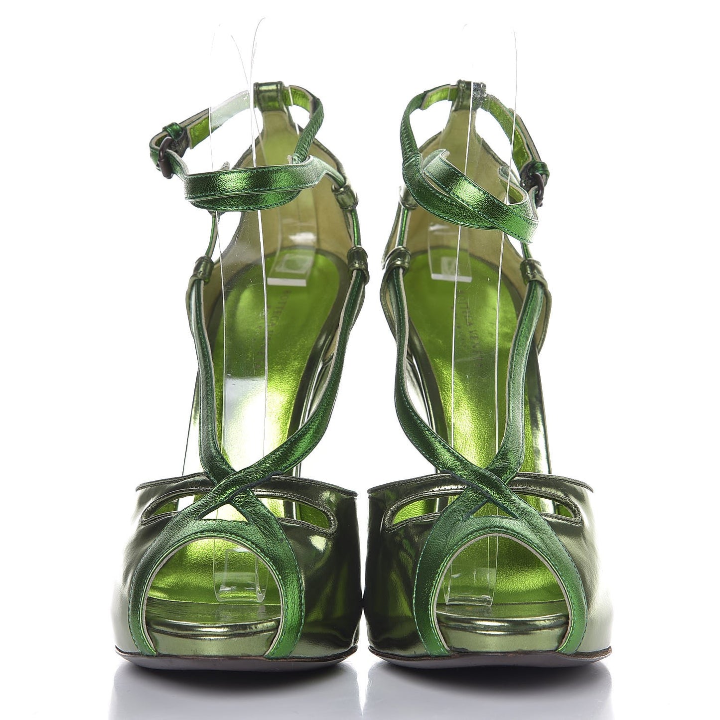 Metallic Calfskin Wedge Sandals 38 Green