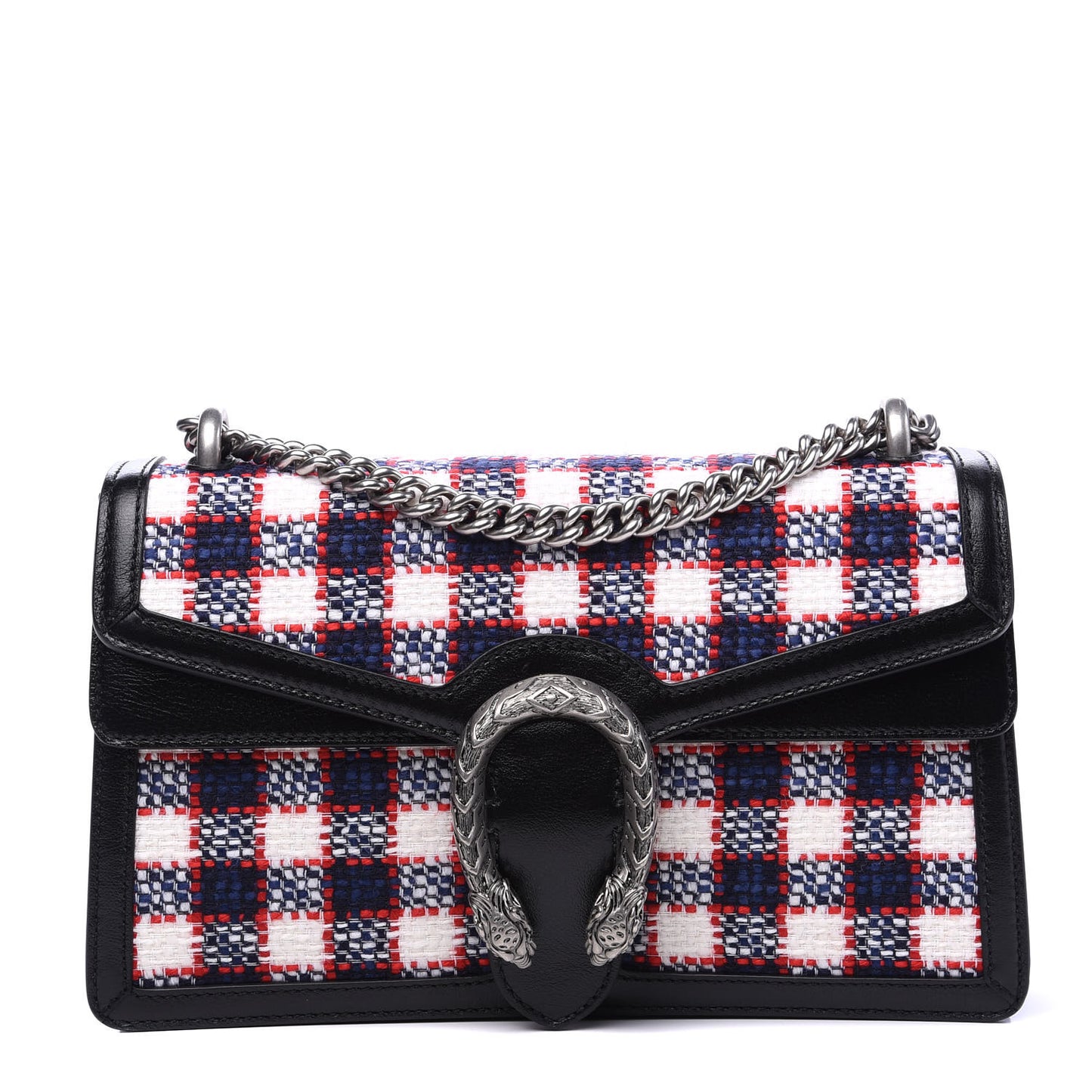 Vintage Tweed Check Small Dionysus Shoulder Bag White Hibiscus Red Marine