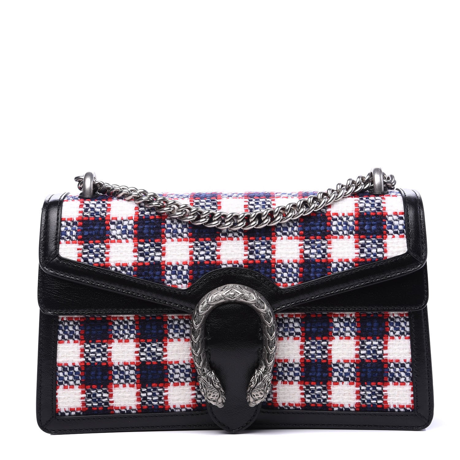 Gucci Vintage Tweed Check Small Dionysus Shoulder Bag White Hibiscus Red Marine 1 of 9