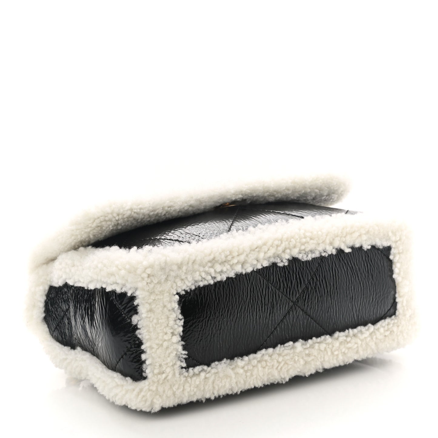 Crumpled Calfskin Shearling Sheepskin Quilted Medium Chanel 19 Flap Black