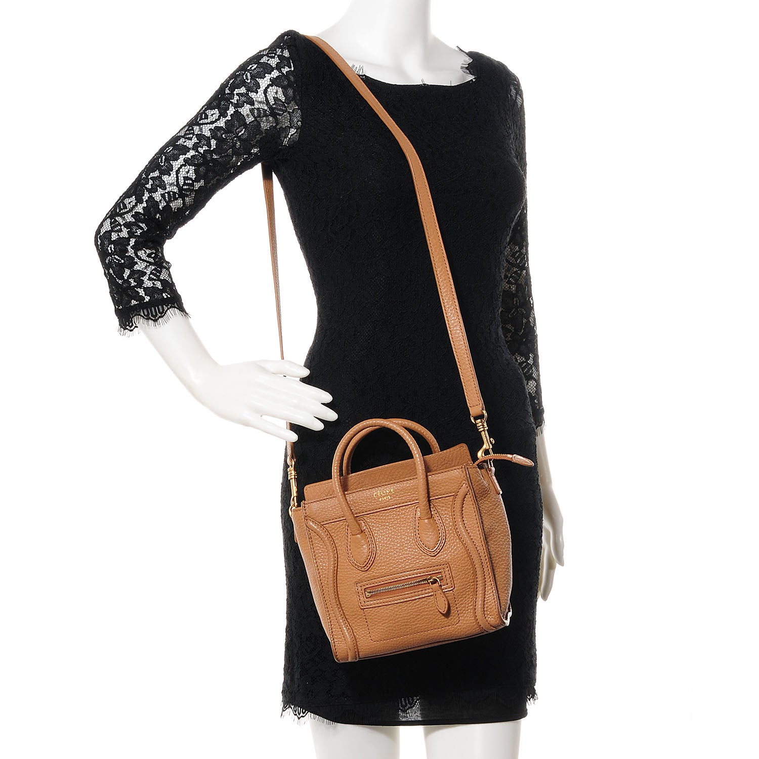 Celine Pebbled Leather Nano Luggage Camel 2 of 8