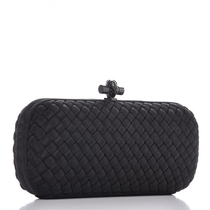 Bottega Veneta Satin Intreccio Impero Stretch Knot Clutch Black 3 of 8