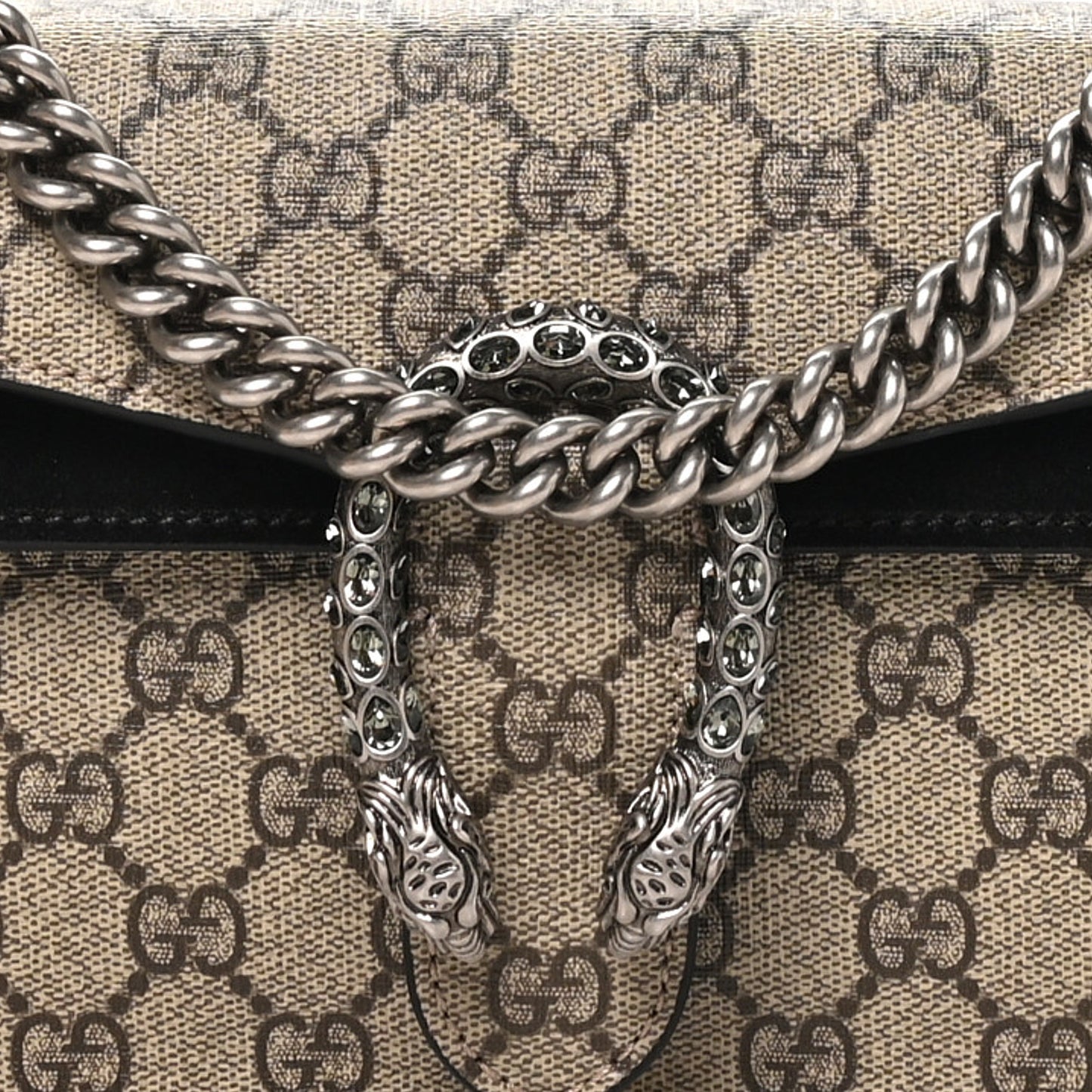 GG Supreme Monogram Suede Crystal Small Dionysus Shoulder Bag Beige Ebony Black Beige Ebony Black