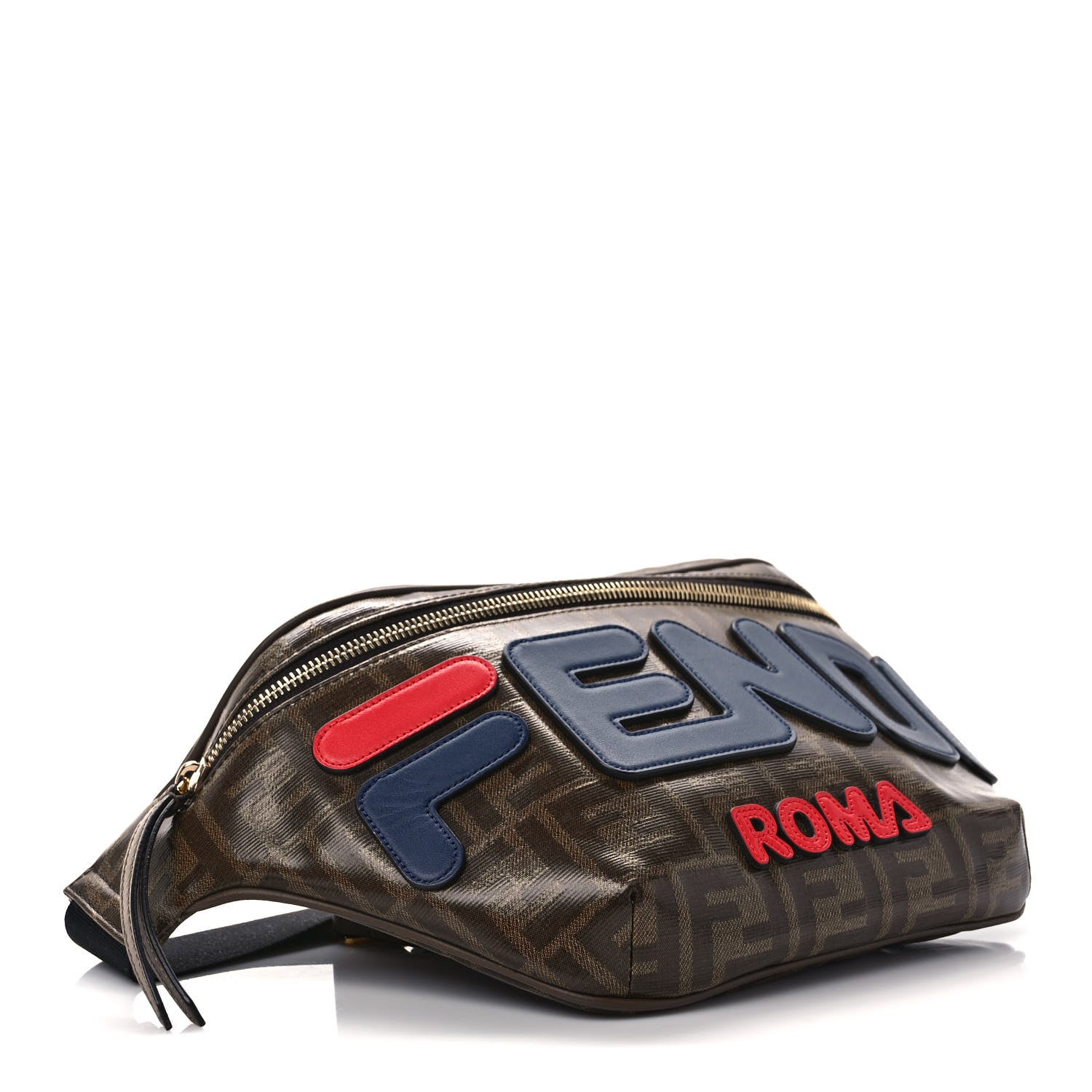 Fendi X FILA Glazed Fabric Vitello Century FF 1974 Mania Belt Bag Mogano Panna Blueberry 4 of 9