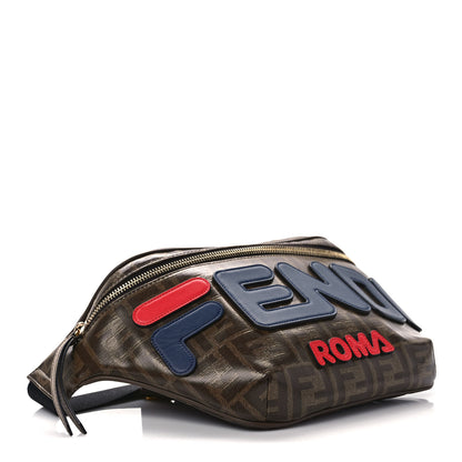 Fendi X FILA Glazed Fabric Vitello Century FF 1974 Mania Belt Bag Mogano Panna Blueberry 4 of 9