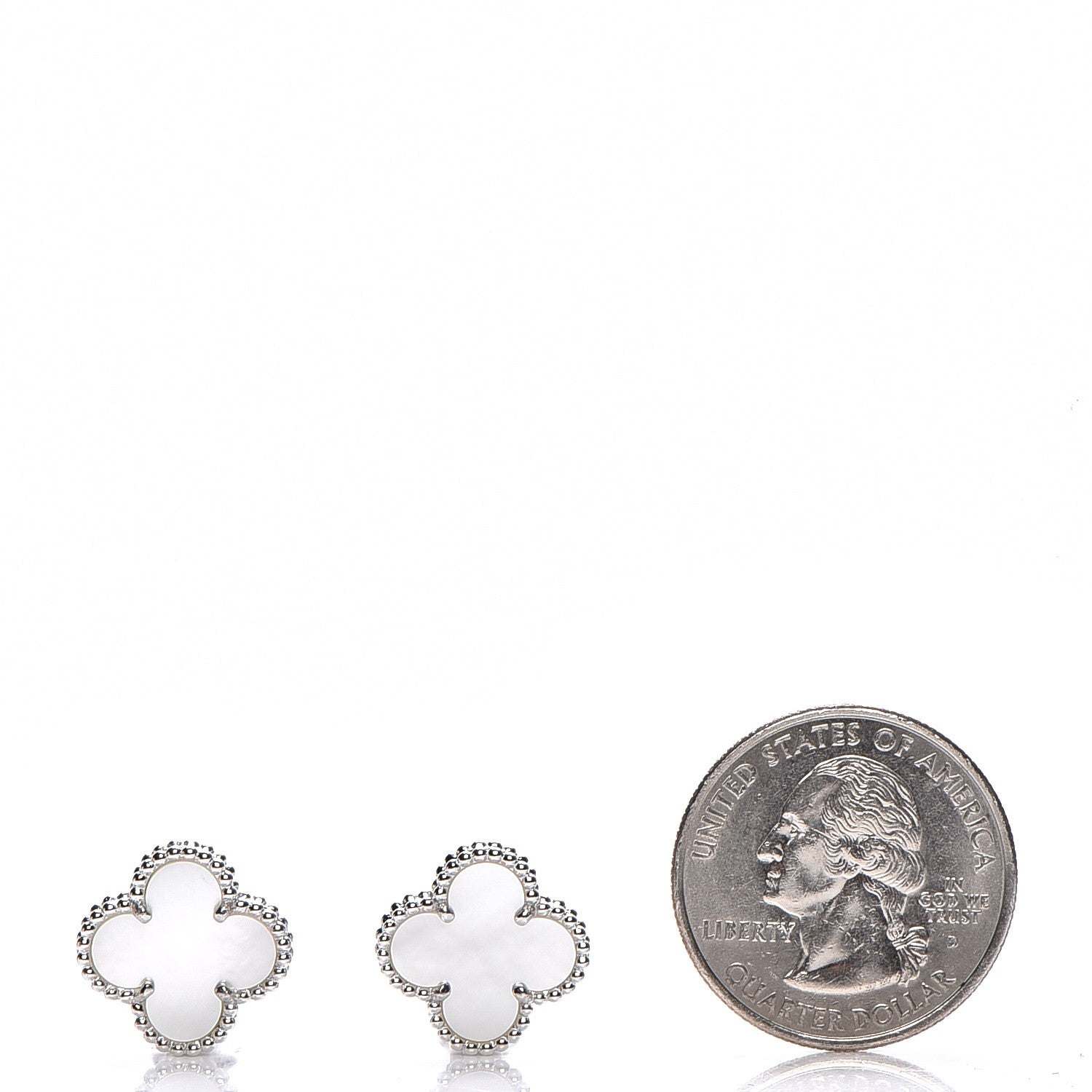 Van Cleef & Arpels 18K White Gold Mother of Pearl Vintage Alhambra Earrings 2 of 6
