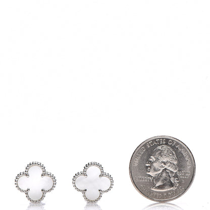 Van Cleef & Arpels 18K White Gold Mother of Pearl Vintage Alhambra Earrings 2 of 6
