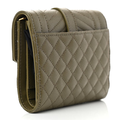Saint Laurent Grain De Poudre Mixed Matelasse Triquilt Monogram Compact Tri Fold Wallet Vert Kaki 3 of 6