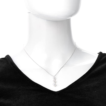 Mikimoto 18K White Gold Diamond Akoya Pearl 5.5-7.5mm Three Pearl Drop Pendant Necklace 2 of 4