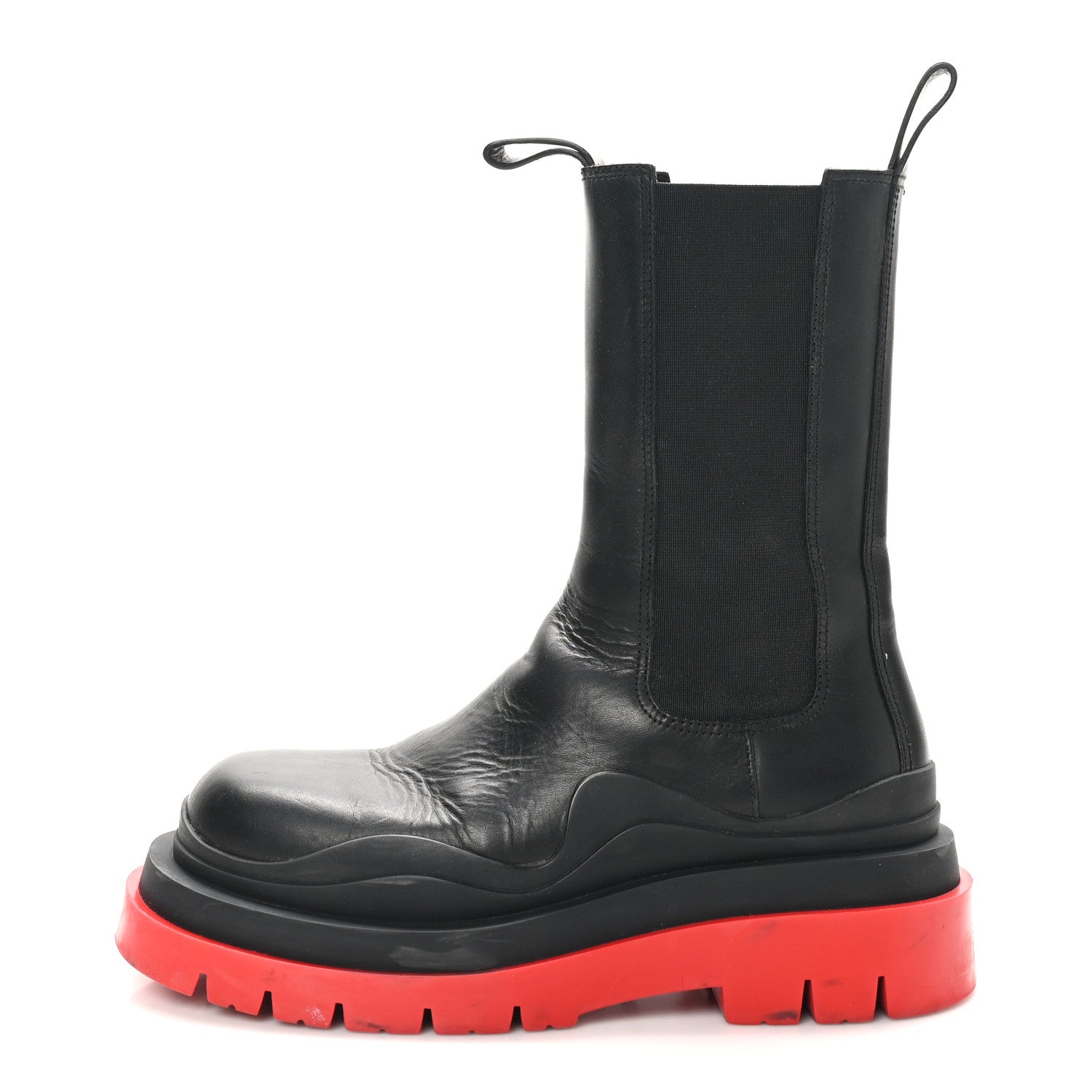 Bottega Veneta Calfskin The Tire Chelsea Boots 37 Black Bright Red 1 of 8