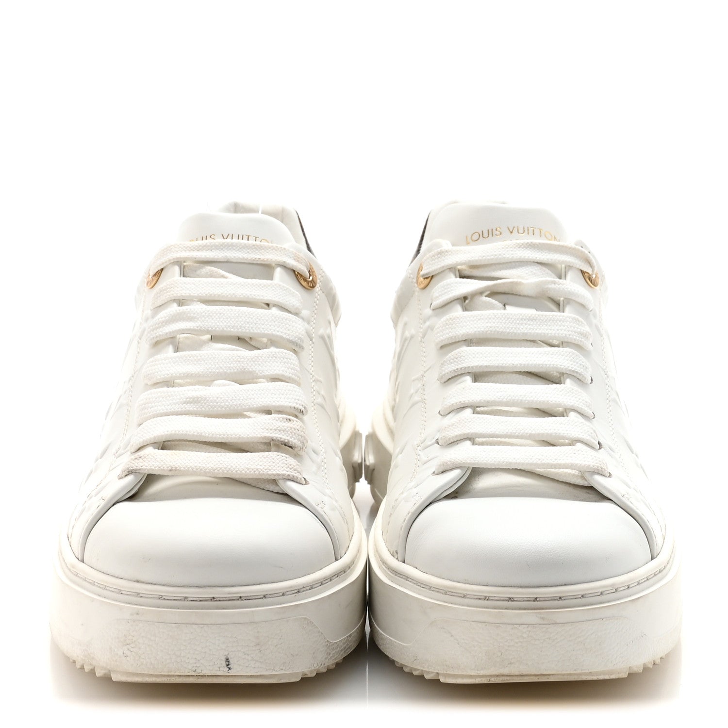 Louis Vuitton Lambskin Embossed Monogram Time Out Sneakers 40 White 3 of 9