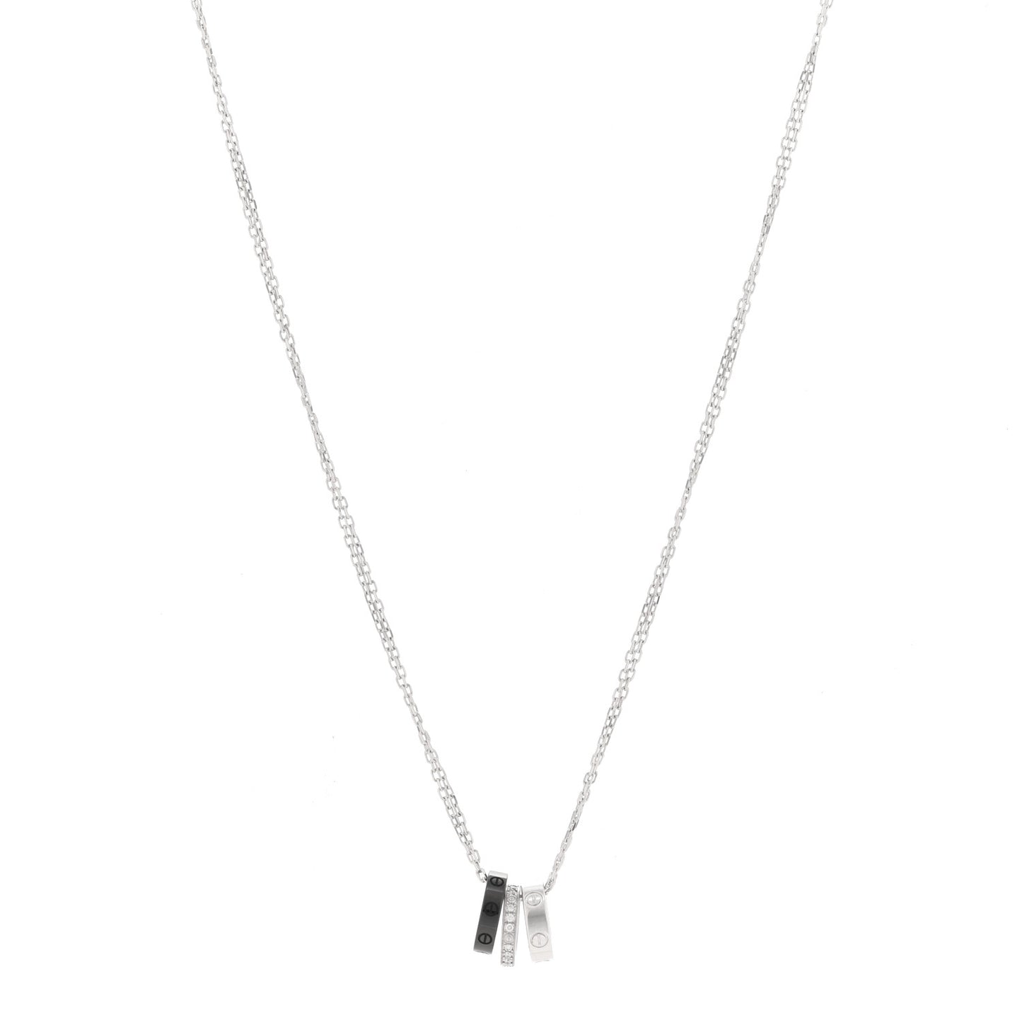 18K White Gold Ceramic Diamond Three Ring LOVE Necklace